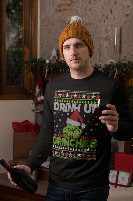 Felpa Natalizia Grinch "Drink Up Grinches" – Maglione Natalizio Ironico